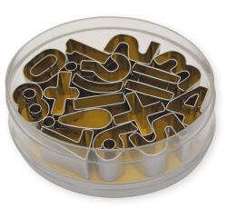 boîte de 16 découpoirs inox chiffres et signes