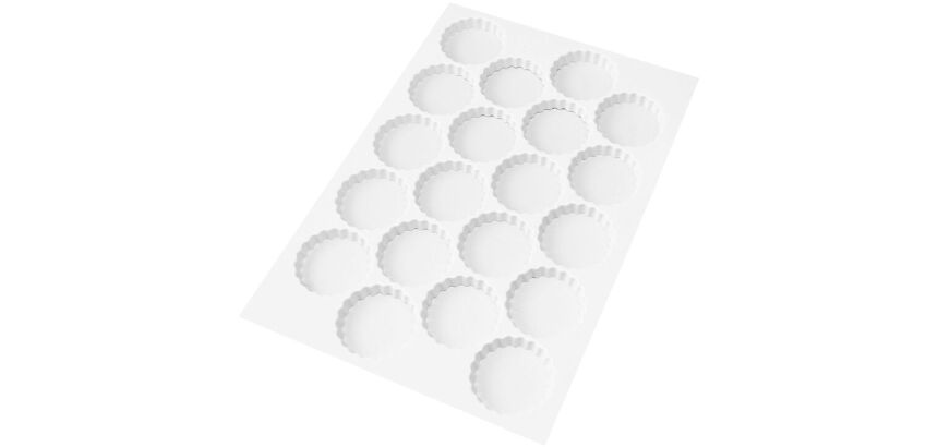 plaque de 72 découpoirs ABS ronds cannelés 4.5 cm