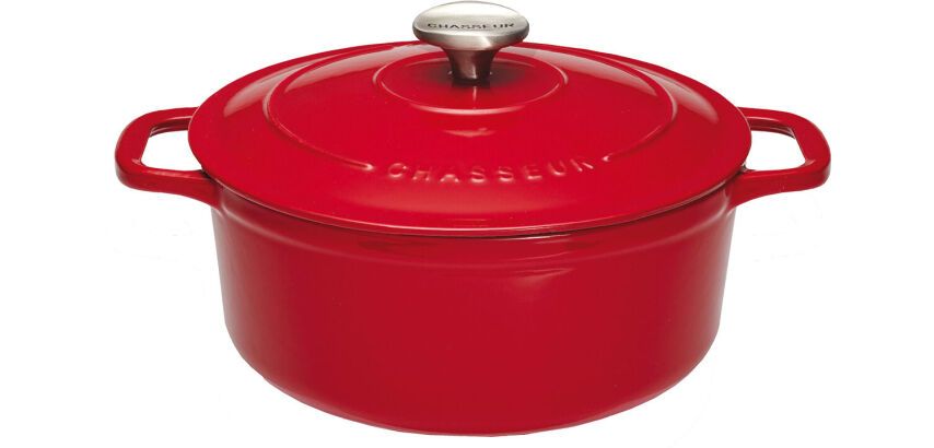 Le Chasseur cocotte ronde avec couvercle rouge 24 cm
