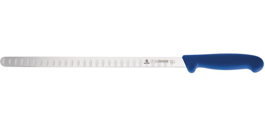Giesser couteau à saumon alvéolé manche bleu 31 cm