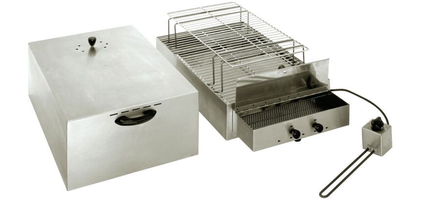 fumoir inox  2 étages pour fumage à froid 71.5 x 41.5 x 36 cm