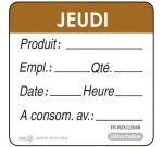 rouleau de 500 étiquettes dlc jour de la semaine autocollantes 5x5 cm jeudi marron