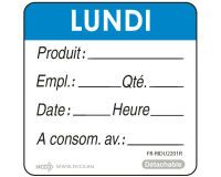 rouleau de 500 étiquettes DLC jour de la semaine autocollantes 5x5 cm lundi bleu