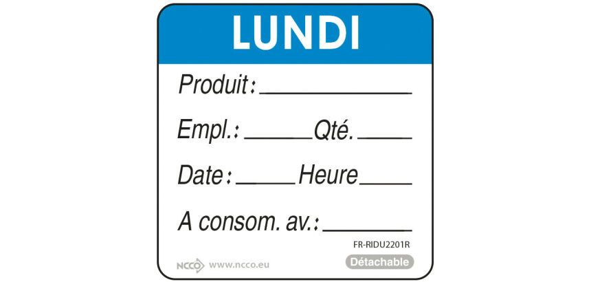 rouleau de 500 étiquettes dlc jour de la semaine autocollantes 5x5 cm lundi bleu