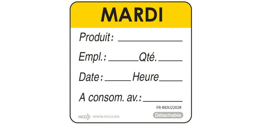 rouleau de 500 étiquettes dlc jour de la semaine autocollantes 5x5 cm mardi jaune