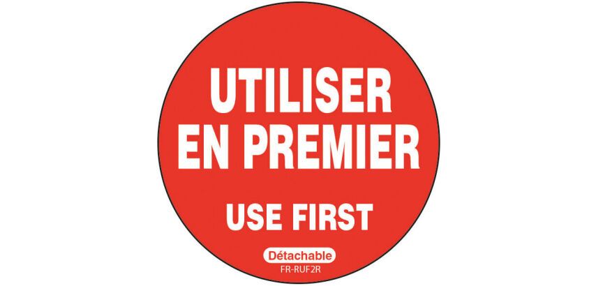 rouleau de 500 étiquettes ""à utiliser en premier"" autocollantes 5x5 cm
