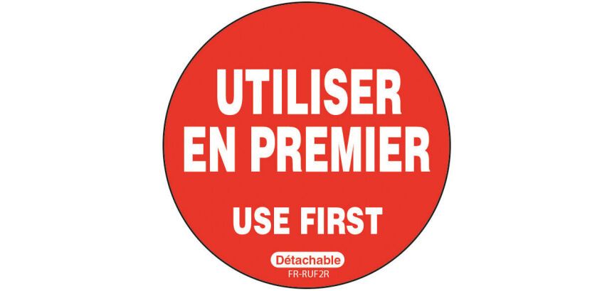 rouleau de 500 étiquettes ""à utiliser en premier"" autocollantes 5x5 cm
