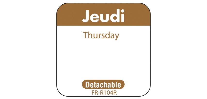 rouleau de 1000 étiquettes dlc jour de la semaine autocollantes 2,5x2,5 cm jeudi marron