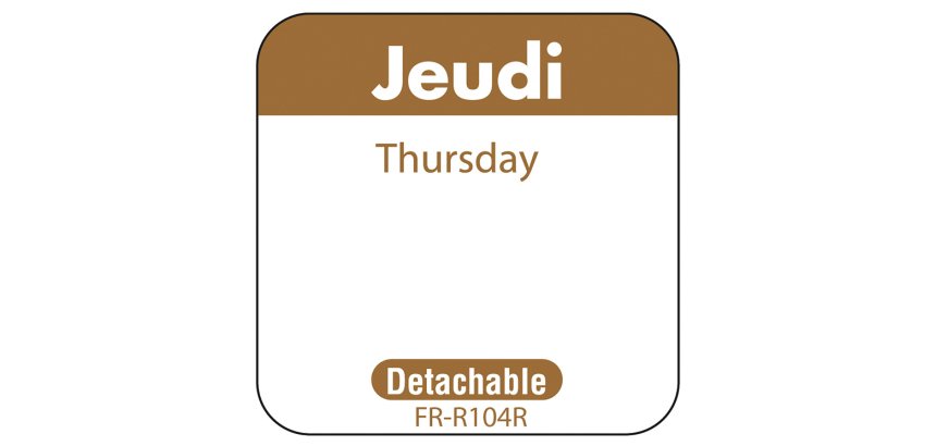 rouleau de 1000 étiquettes dlc jour de la semaine autocollantes 2,5x2,5 cm jeudi marron