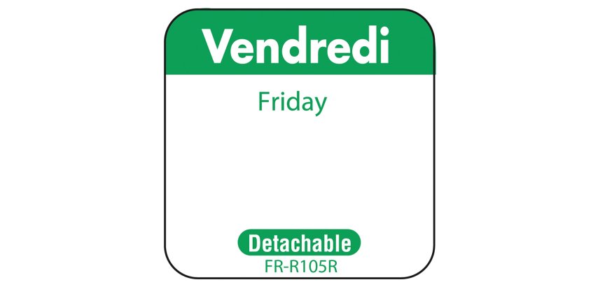 rouleau de 1000 étiquettes dlc jour de la semaine autocollantes 2,5x2,5 cm vendredi vert