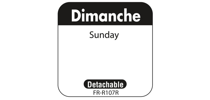 rouleau de 1000 étiquettes dlc jour de la semaine autocollantes 2,5x2,5 cm dimanche noir