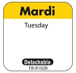 rouleau de 1000 étiquettes dlc jour de la semaine autocollantes 2,5x2,5 cm mardi jaune