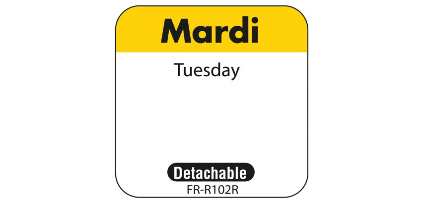 rouleau de 1000 étiquettes dlc jour de la semaine autocollantes 2,5x2,5 cm mardi jaune