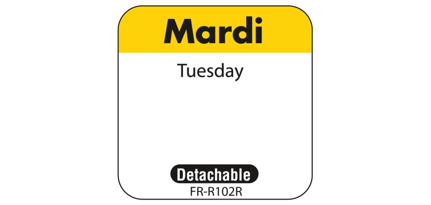 rouleau de 1000 étiquettes dlc jour de la semaine autocollantes 2,5x2,5 cm mardi jaune