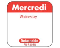 rouleau de 1000 étiquettes dlc jour de la semaine autocollantes 2,5x2,5 cm mercredi rouge