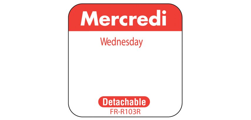 rouleau de 1000 étiquettes dlc jour de la semaine autocollantes 2,5x2,5 cm mercredi rouge