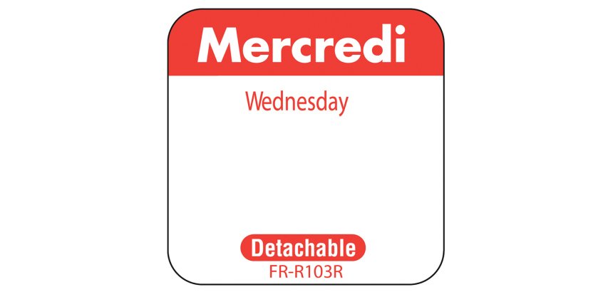 rouleau de 1000 étiquettes dlc jour de la semaine autocollantes 2,5x2,5 cm mercredi rouge