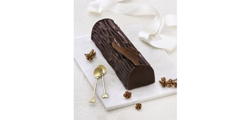 moule bûche silicone avec tapis relief bois 27,5x18,5 cm