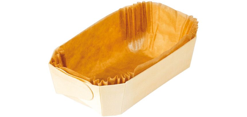 carton de 200 moules en bois avec caissette papier adaptés à la cuisson et à la vente pour pain nordique 140x95x55 mm 30 cl