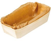 carton de 100 moules en bois avec caissette adaptés à la cuisson et à la vente pour brioches longues 255x115x70 mm 125 cl