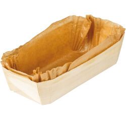carton de 100 moules en bois avec caissette adaptés à la cuisson et à la vente pour brioches longues 255x115x70 mm 125 cl