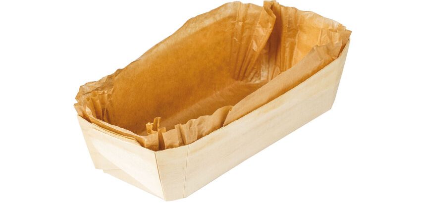 carton de 100 moules en bois avec caissette adaptés à la cuisson et à la vente pour brioches longues 255x115x70 mm 125 cl