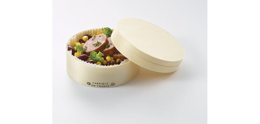 carton de 200 moules en bois rond avec couvercle, caissette papier adaptés à la cuisson et à la vente pour gâteaux ronds Ø 105 mm 25 cl