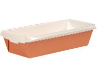 boîte de 40 moules à cake évasés en carton pour cuisson et vente 263x110x70 mm 150 cl orange intérieur blanc