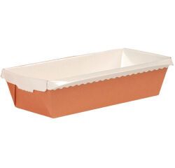 boîte de 40 moules à cake évasés en carton pour cuisson et vente 263x110x70 mm 150 cl orange intérieur blanc