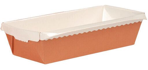 boîte de 40 moules à cake évasés en carton pour cuisson et vente 263x110x70 mm 150 cl orange intérieur blanc