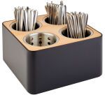 présentoir à couverts 4 compartiments Ø 10 cm avec support en SAN