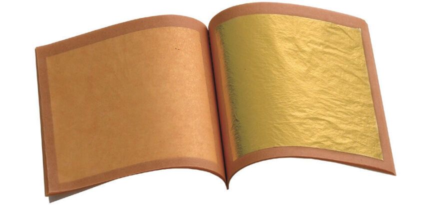 carnet de 25 feuilles d'or pour décor pâtisserie 8x8 cm