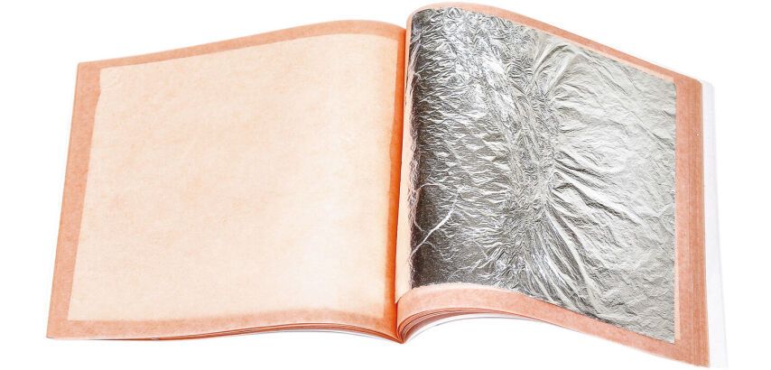 carnet de 25 feuilles d'argent pour décor pâtisserie 9.5x.5 cm