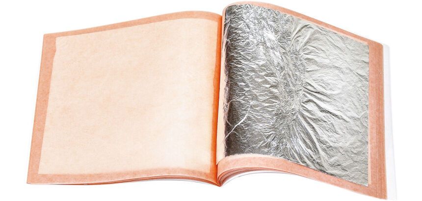 carnet de 25 feuilles d'argent pour décor pâtisserie 9.5x.5 cm