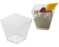 carton de 500 (20 paquets de 25) verrines en polystyrène pour mises en bouche Quadra transparentes 55x55m 9.5 cl