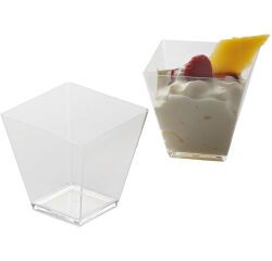 carton de 500 (20 paquets de 25) verrines en polystyrène pour mises en bouche Quadra transparentes 55x55m 9.5 cl