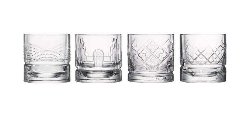 Dandy set de 4 verres à whisky 30 cl aux reliefs différents