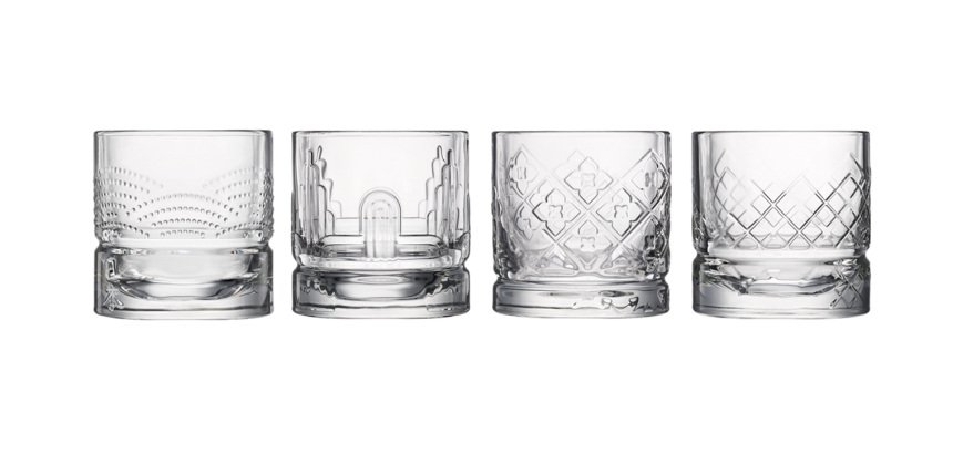 Dandy set de 4 verres à whisky 30 cl aux reliefs différents
