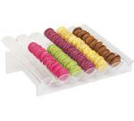 présentoir à macarons PMMA 7 rangs inclinés 460x33x14.5 cm
