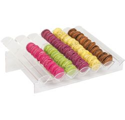 présentoir à macarons PMMA 7 rangs inclinés 460x33x14.5 cm