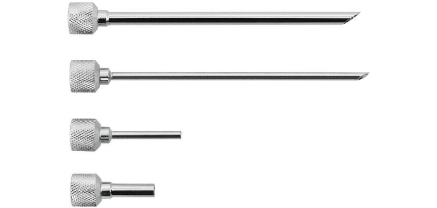 jeu 4 aiguilles d'injection 3 et 5 mm pour siphon tailles 3 et 11 cm