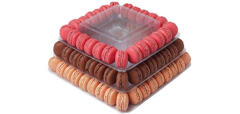 pyramide à macarons carrée 9 étages 300x300x H 440 mm en PET transparent