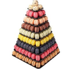 pyramide à macarons carrée 9 étages 300x300x H 440 mm en PET noir