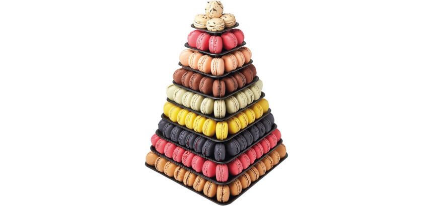 pyramide à macarons carrée 9 étages 300x300x H 440 mm en PET noir
