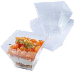 carton de 240 (12 sachets de 20) verrines en polystyrène pour entrées et desserts Padoga transparentes 80x80x63 mm 20 cl