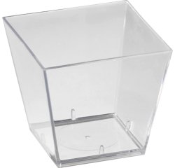 carton de 600 (6 sachets de 100) verrines en polystyrène pour mises en bouche Square transparentes 49x49 mm 6 cl