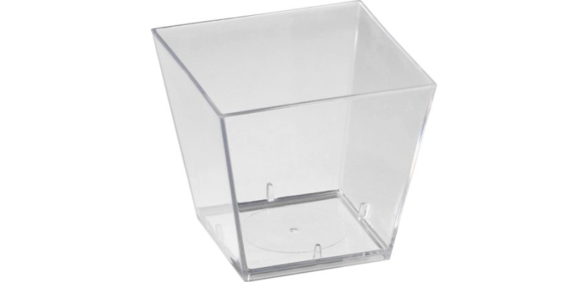 carton de 600 (6 sachets de 100) verrines en polystyrène pour mises en bouche Square transparentes 49x49 mm 6 cl