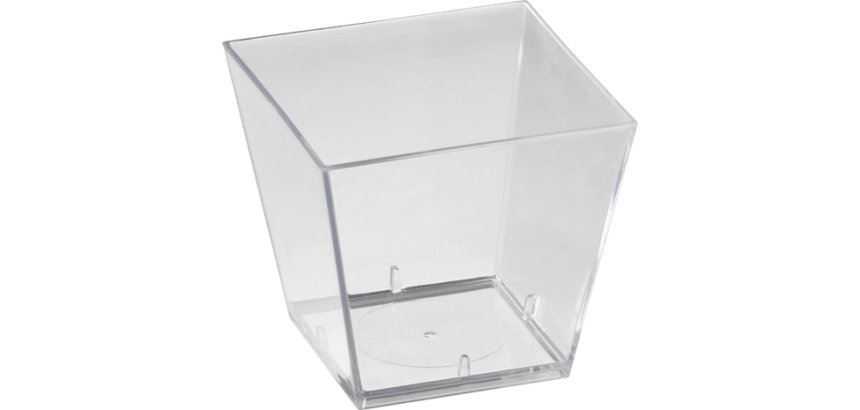 carton de 600 (6 sachets de 100) verrines en polystyrène pour mises en bouche Square transparentes 49x49 mm 6 cl
