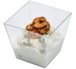 carton de 600 (6 sachets de 100) verrines en polystyrène pour mises en bouche Square transparentes 49x49 mm 6 cl
