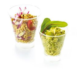 carton de 10 (10 paquets de 10) verrines en polystyrène pour entrées et desserts Ypsilon ø 70 H80 mm 15 cl